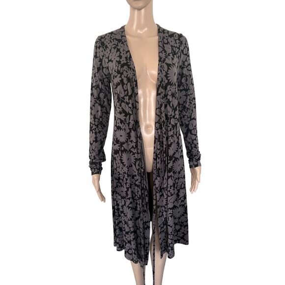 Boden Black Gray Floral Wrap Dress Women’s US 6 Boho Long Sleeve Stretch Casual - Picture 4 of 8